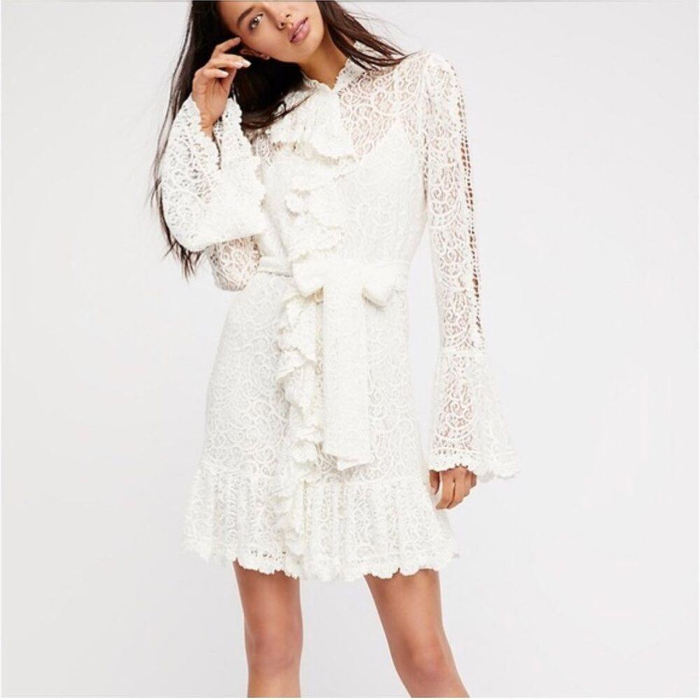 Free People Dress Women's Medium Aurelia White Ivory Lace Mini Dress - M